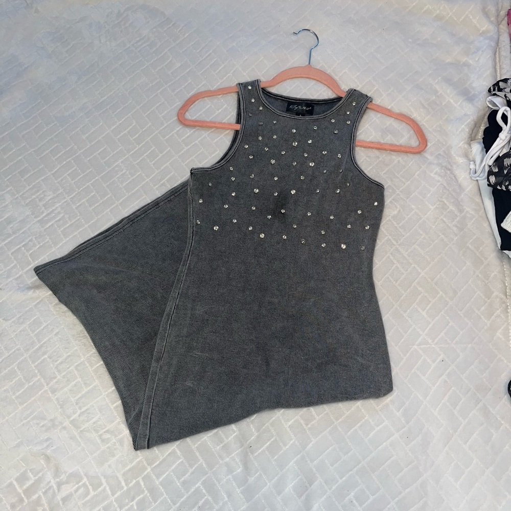 Gray Sleeveless Dress with Studded Details